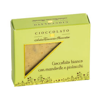 Antica Torroneria Piemontese Tavoletta di Cioccolato Bianco Mandorle e Pistacchio - Gr. 40  - Dolcar S.A.S.