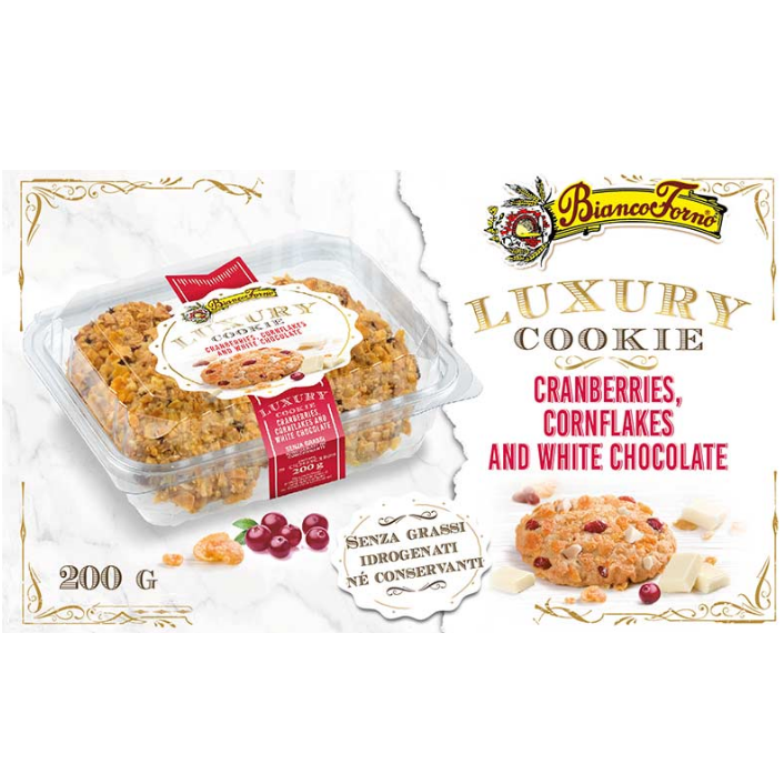 Luxury Cookie - Fiocchi di Mais, Mirtilli e Cioccolato Bianco - Gr. 200