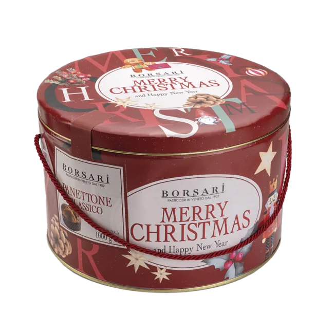 Borsari Panettone Classico - Latta "Merry Christmas" - Kg. 1  - Dolcar S.A.S.