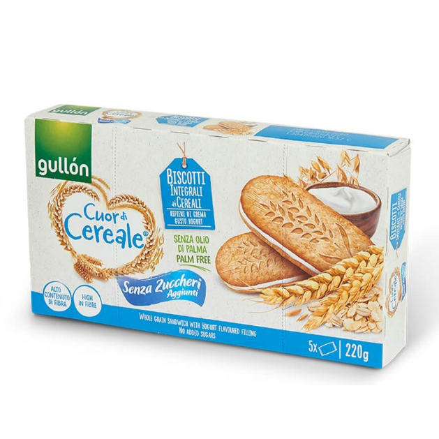 Gullón Biscotti Integrali Ripieni di Crema Yogurt - Gr. 220  - Casa del Biscotto