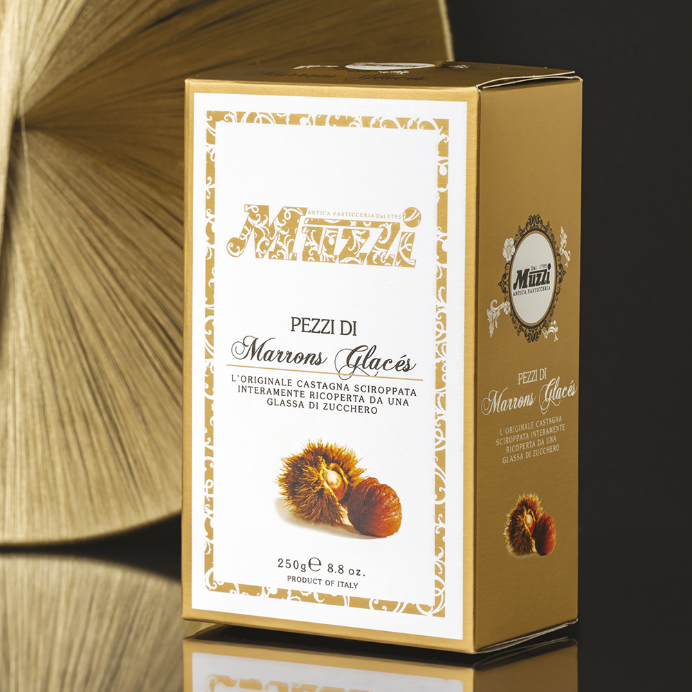 Muzzi Pezzi di Marrons Glacés in Astuccio - Gr. 250  - Casa del Biscotto